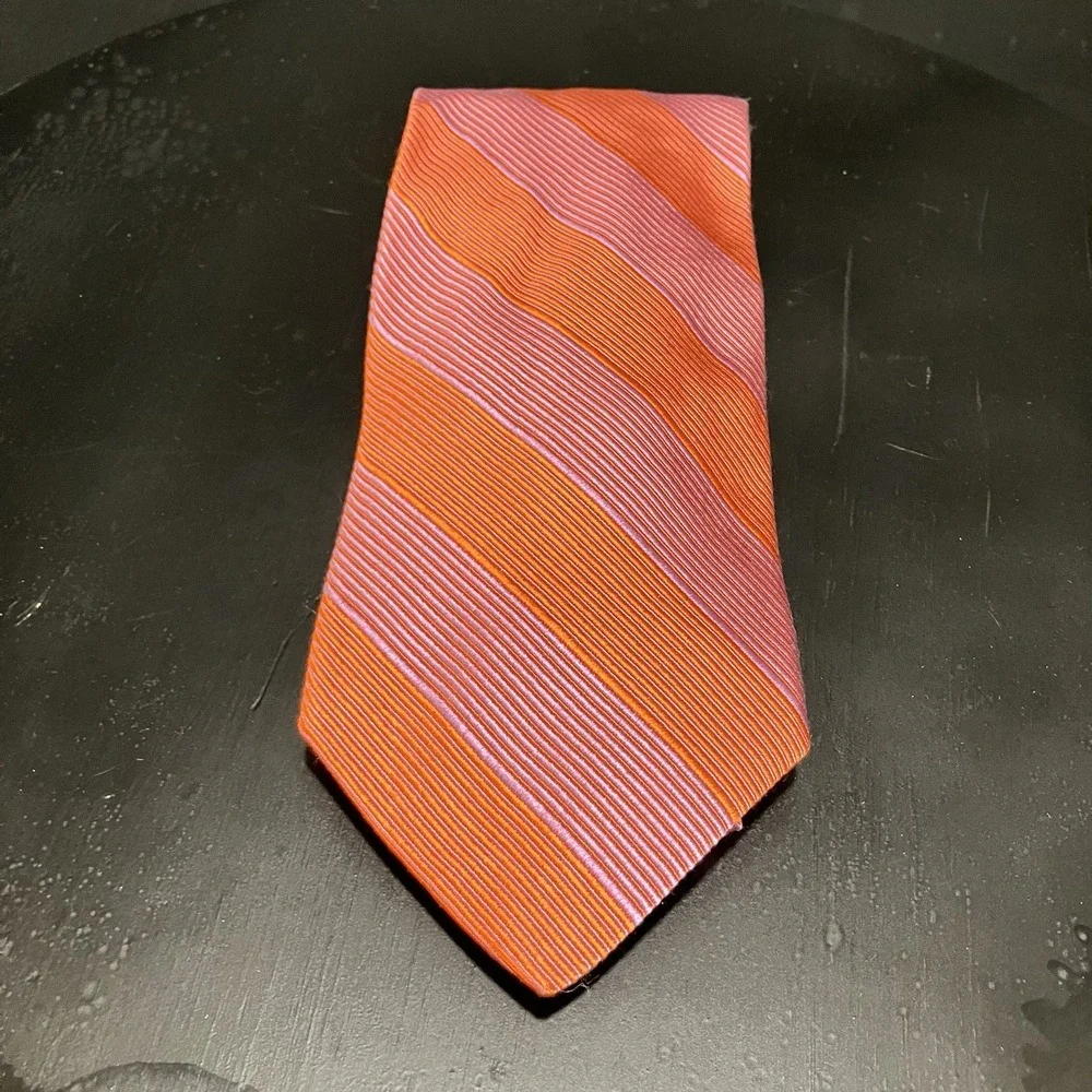 Salvatore Ferragamo Italy 100% Silk Diagonal Stripe Neck Tie Orange Pink Purple